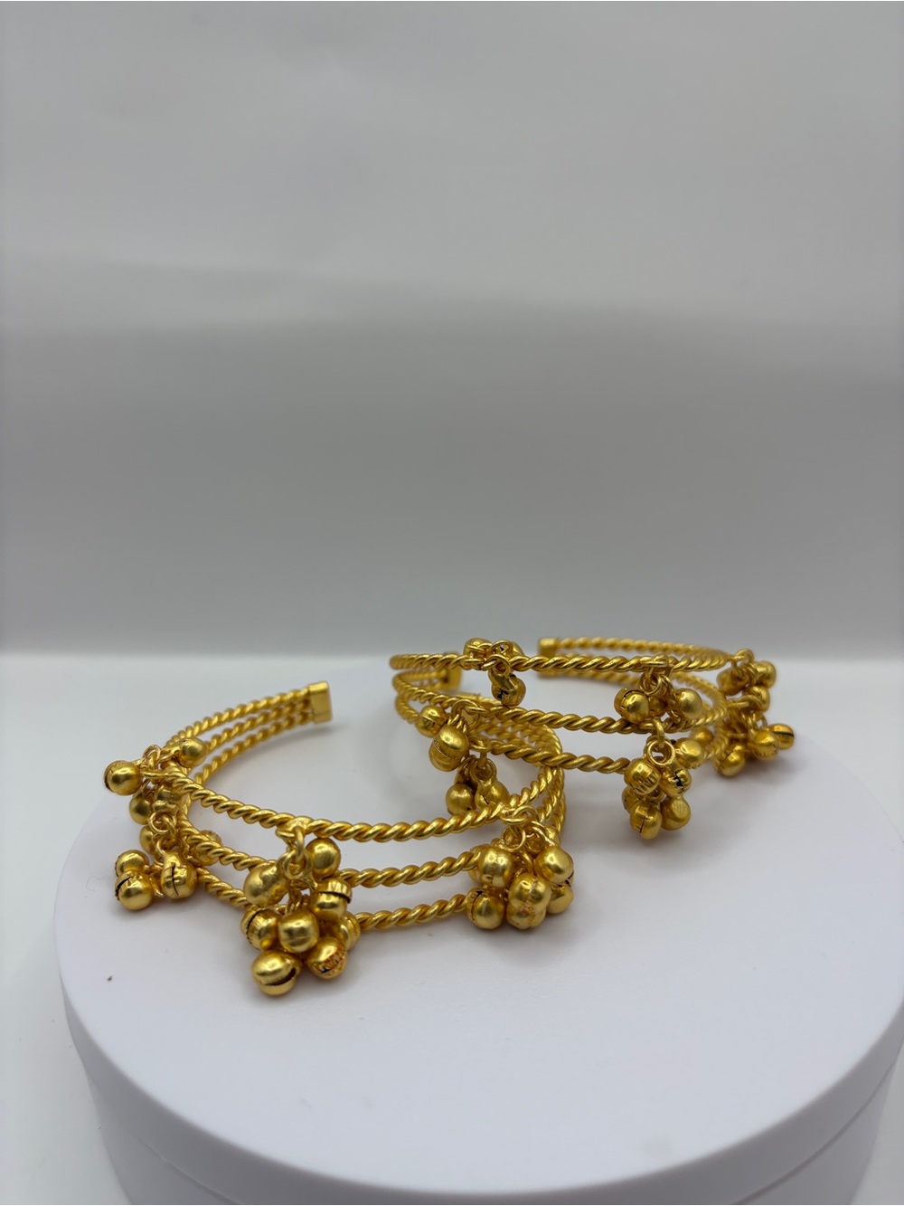 Gold-Tone Desi Hanging Ghungroo Cluster Beads Cuff Bracelet - Women Jewelry